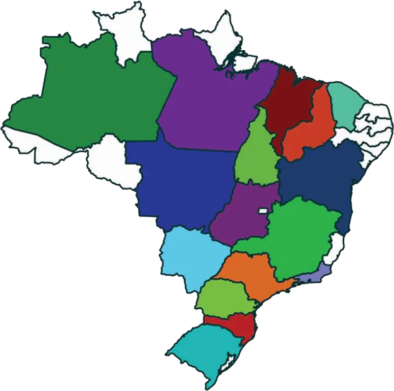 Mapa do Brasil com os estados atendidos pela Efficiency Brasil